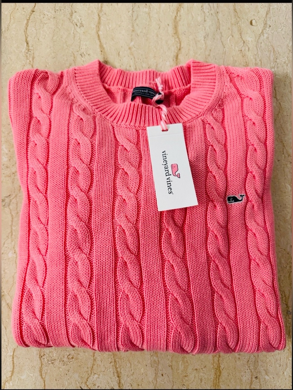 NWT Vineyard Vines Coral Pink Cable Crewneck Sweater. - Picture 9 of 10